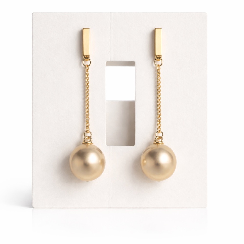 Bearfruit new Gold Drop Pearl Ball Chain Earrings - Women Jewelry